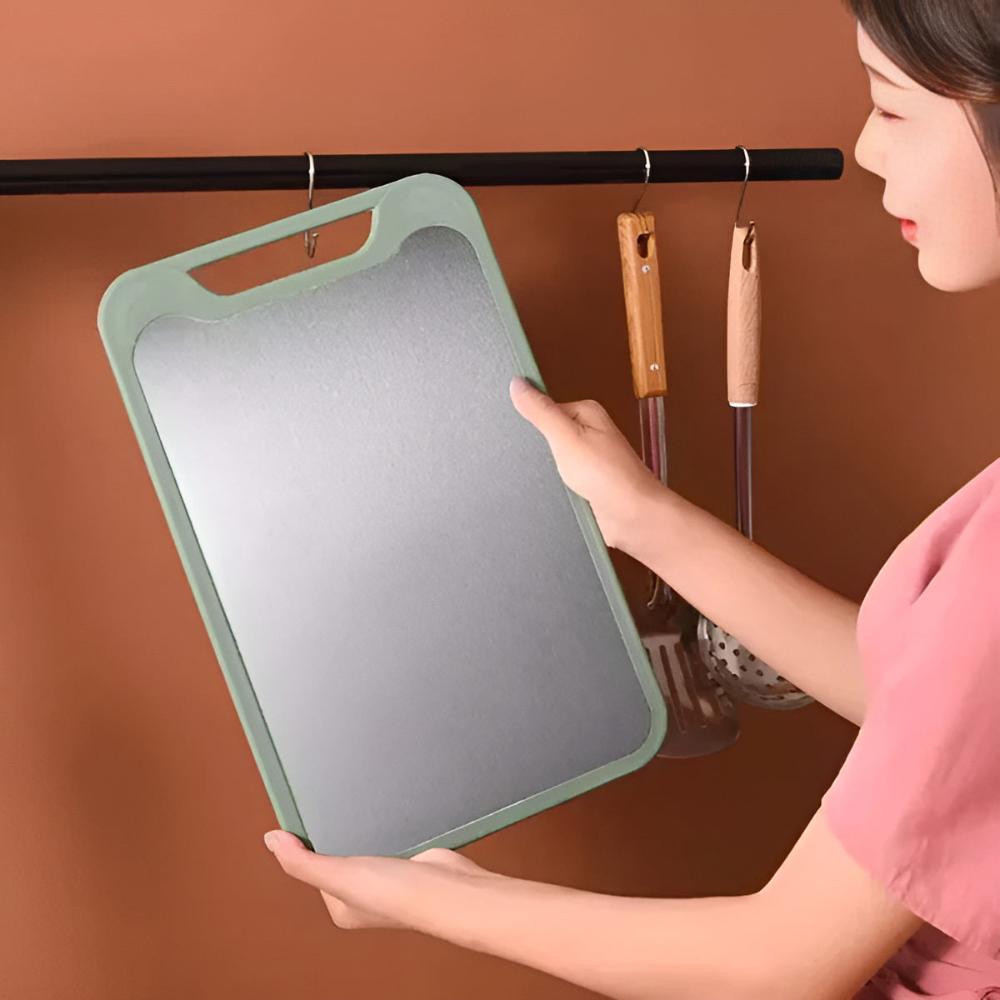 Double Sided Stainless Steel Chopping Board with Garlic Grinder