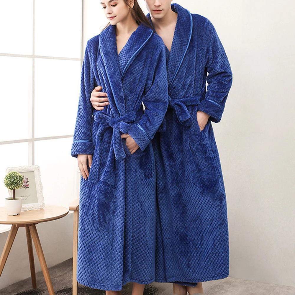 Unisex Fleece Winter Bathrobe With Pockets