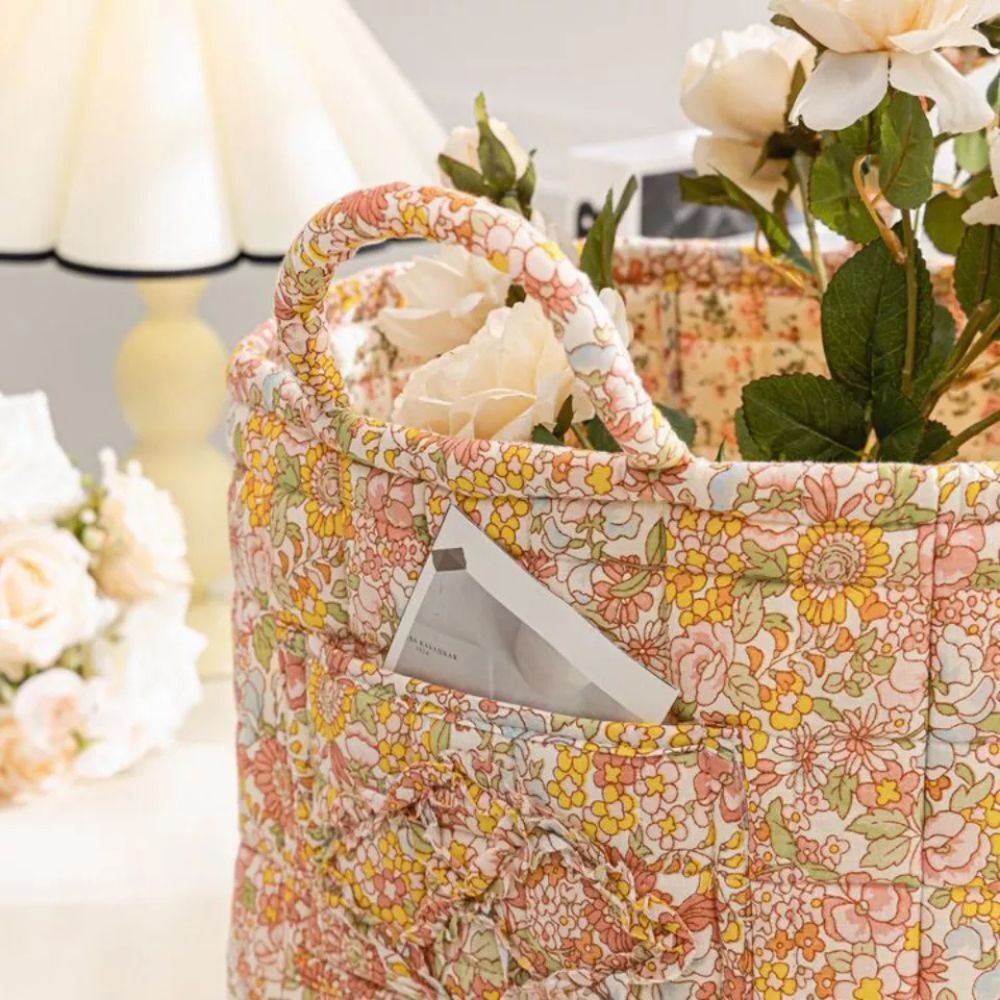 Delicate Floral Print Canvas Storage Basket