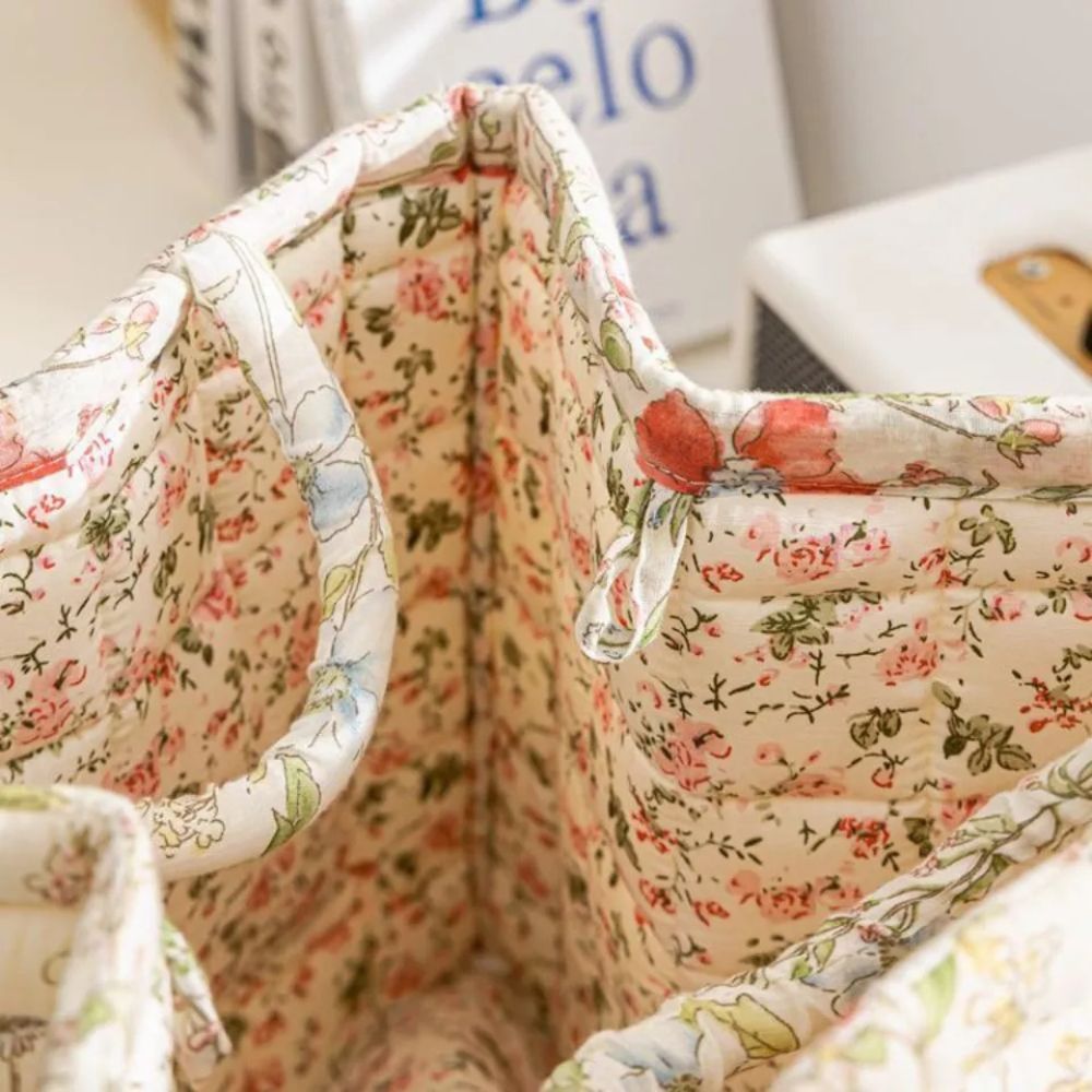 Delicate Floral Print Canvas Storage Basket