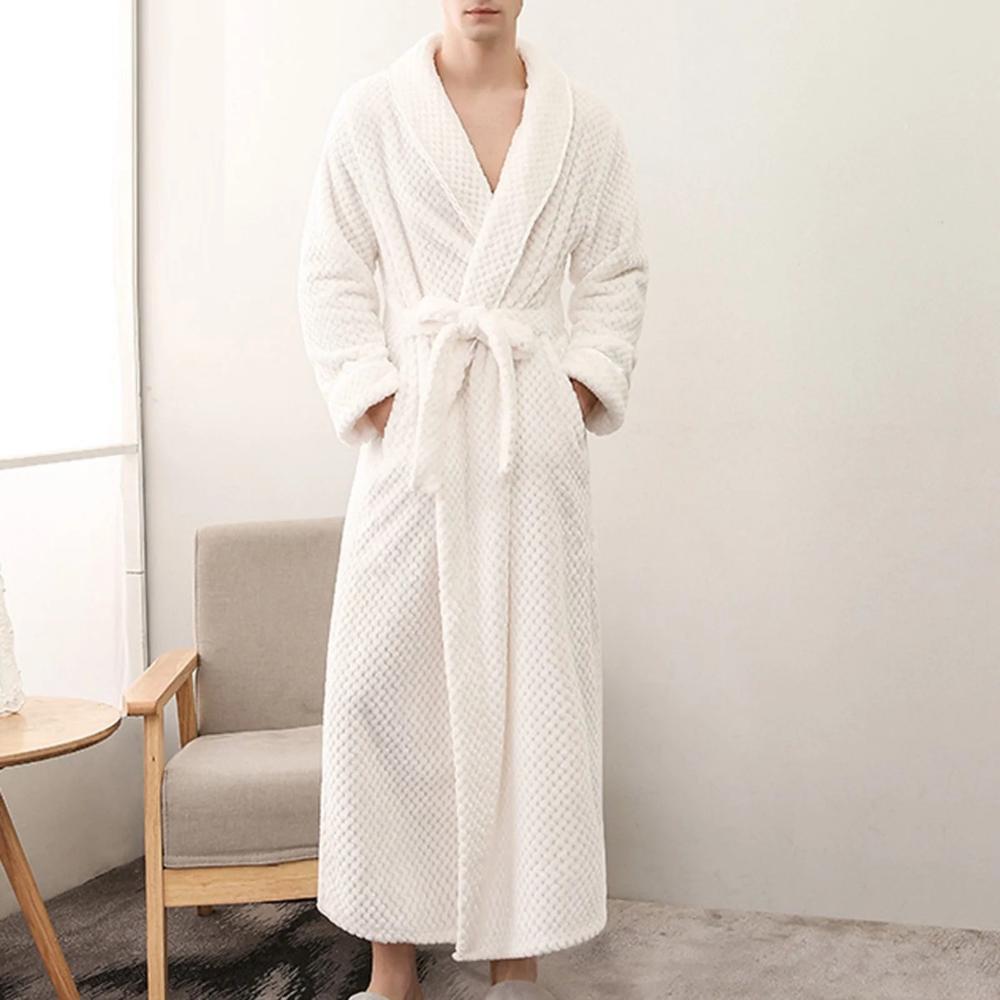 Unisex Fleece Winter Bathrobe With Pockets