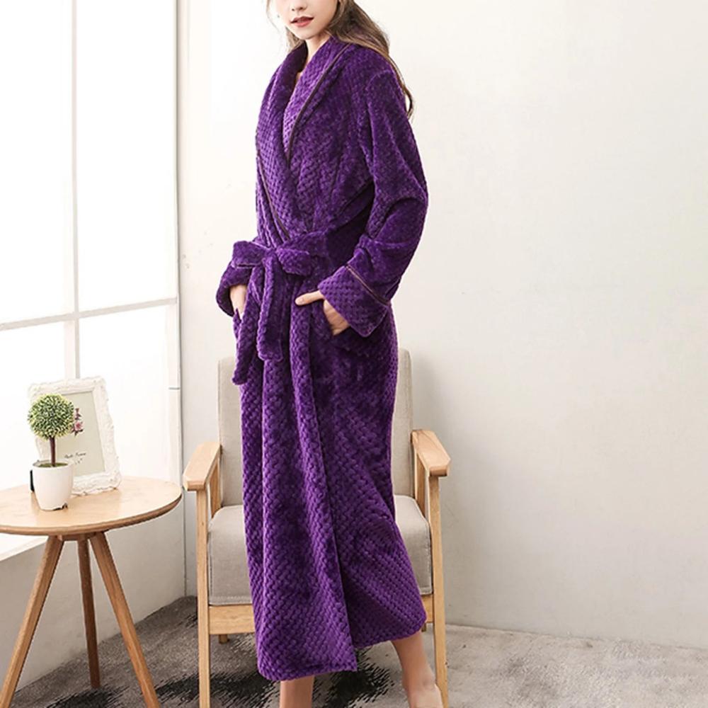 Unisex Fleece Winter Bathrobe With Pockets