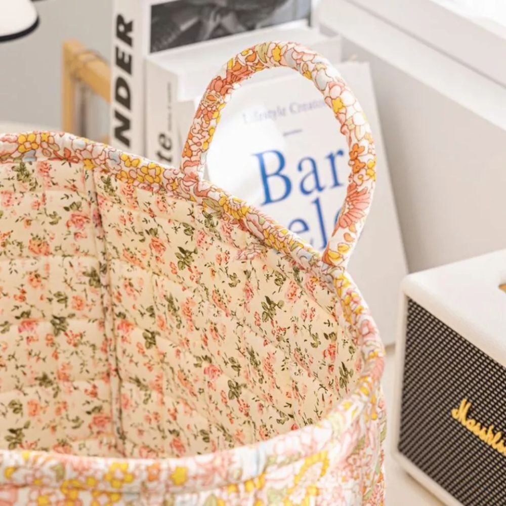Delicate Floral Print Canvas Storage Basket
