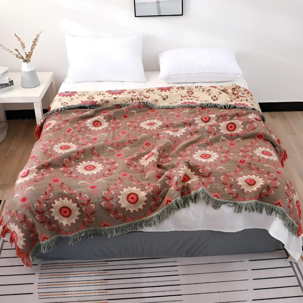 Reversible Retro Mandala Cotton Blanket