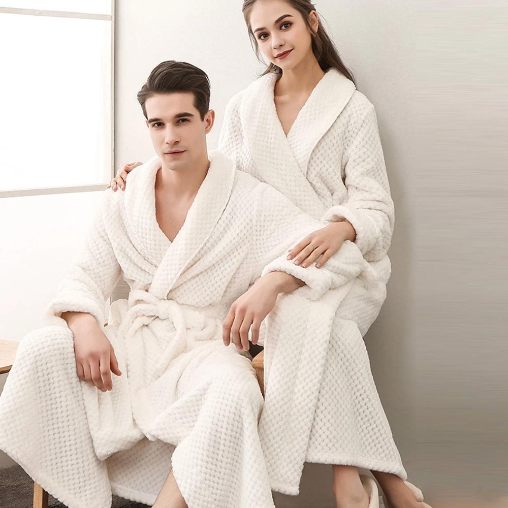 Unisex Fleece Winter Bathrobe With Pockets