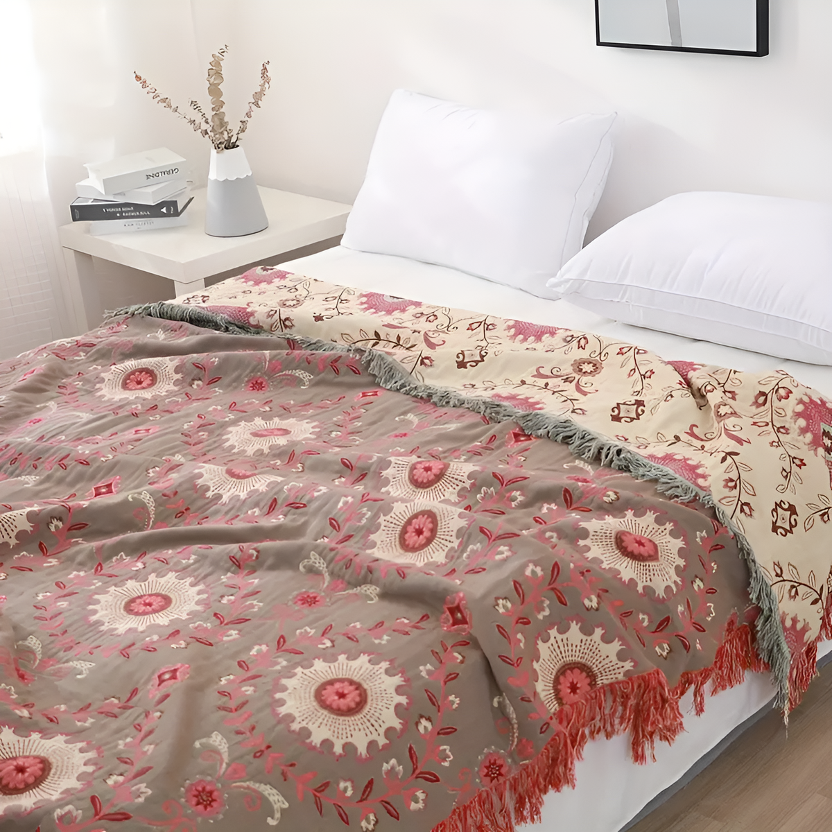 Reversible Retro Mandala Cotton Blanket