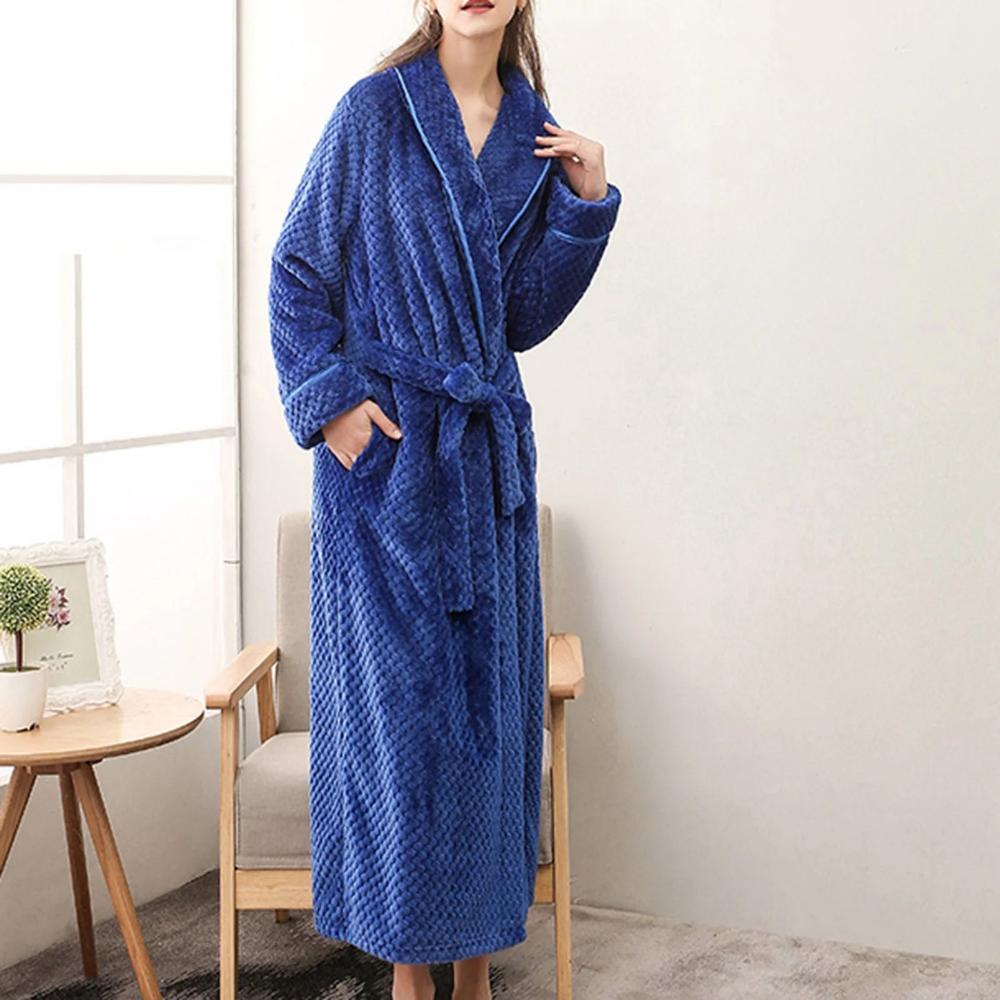 Unisex Fleece Winter Bathrobe With Pockets