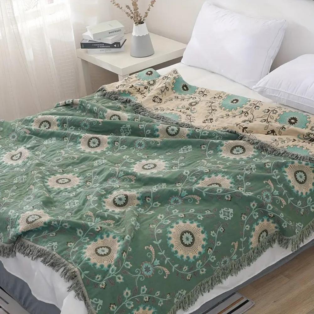 Reversible Retro Mandala Cotton Blanket