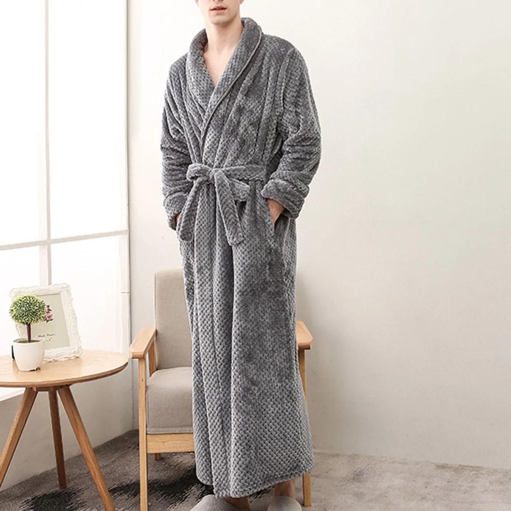 Unisex Fleece Winter Bathrobe With Pockets