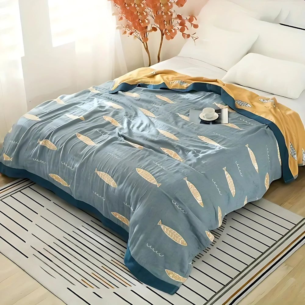 Golden Fish Reversible Cotton Gauze Blanket