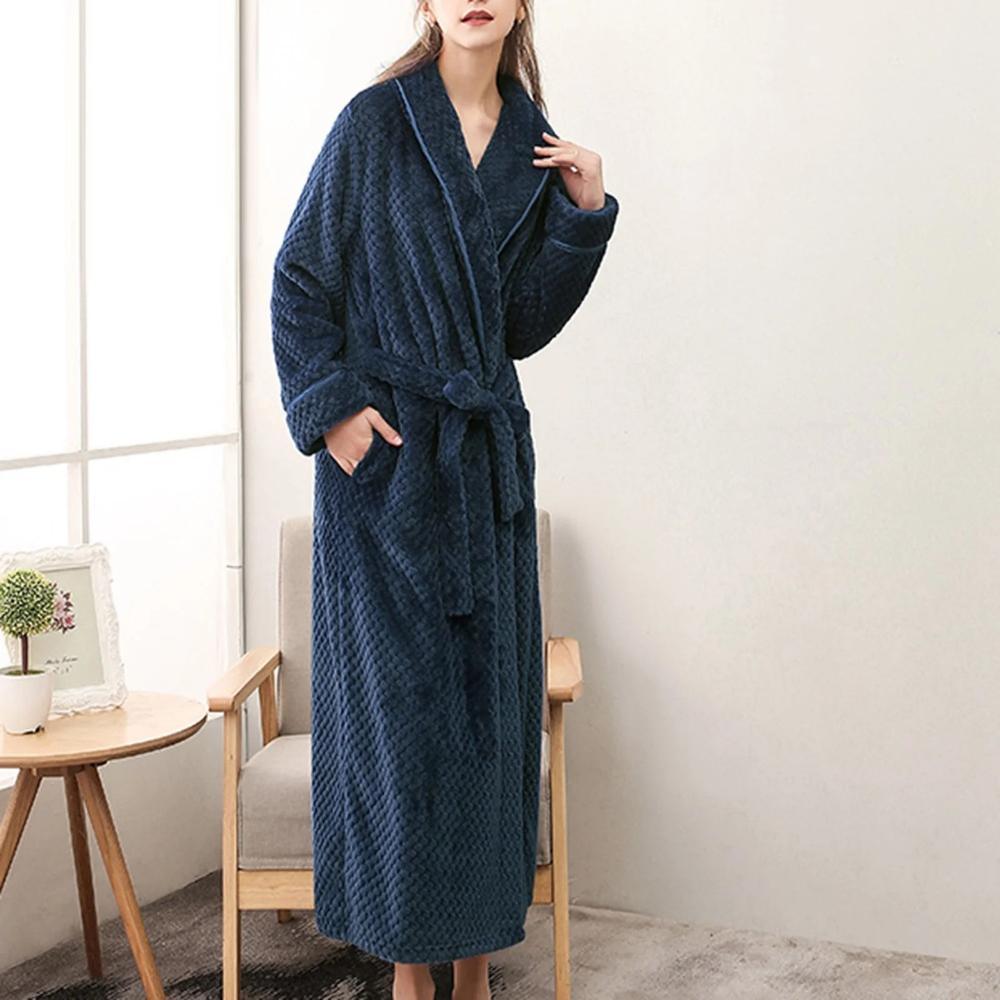 Unisex Fleece Winter Bathrobe With Pockets