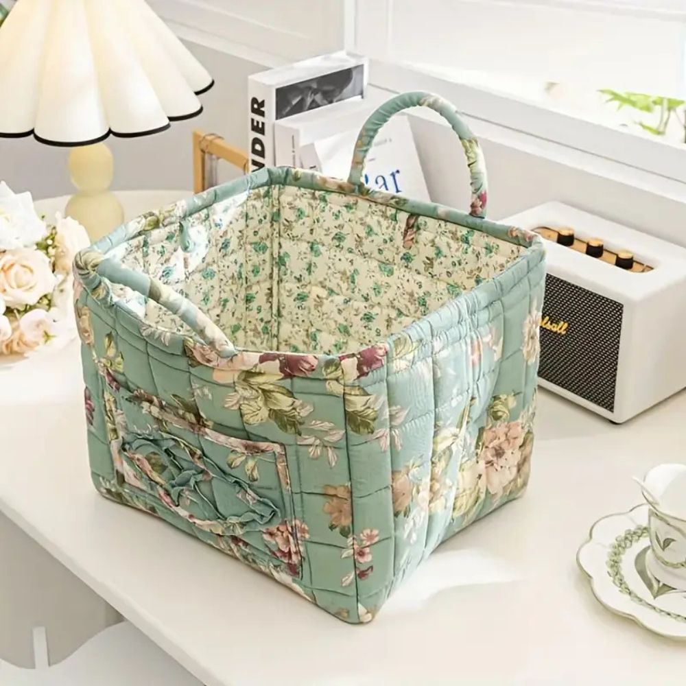 Delicate Floral Print Canvas Storage Basket