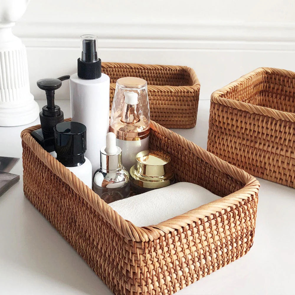 Hand Woven Rectangular Rattan Storage Basket