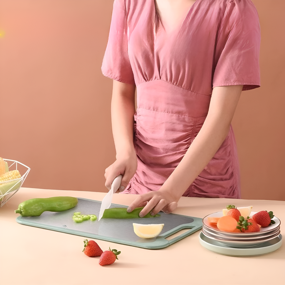 Double Sided Stainless Steel Chopping Board with Garlic Grinder
