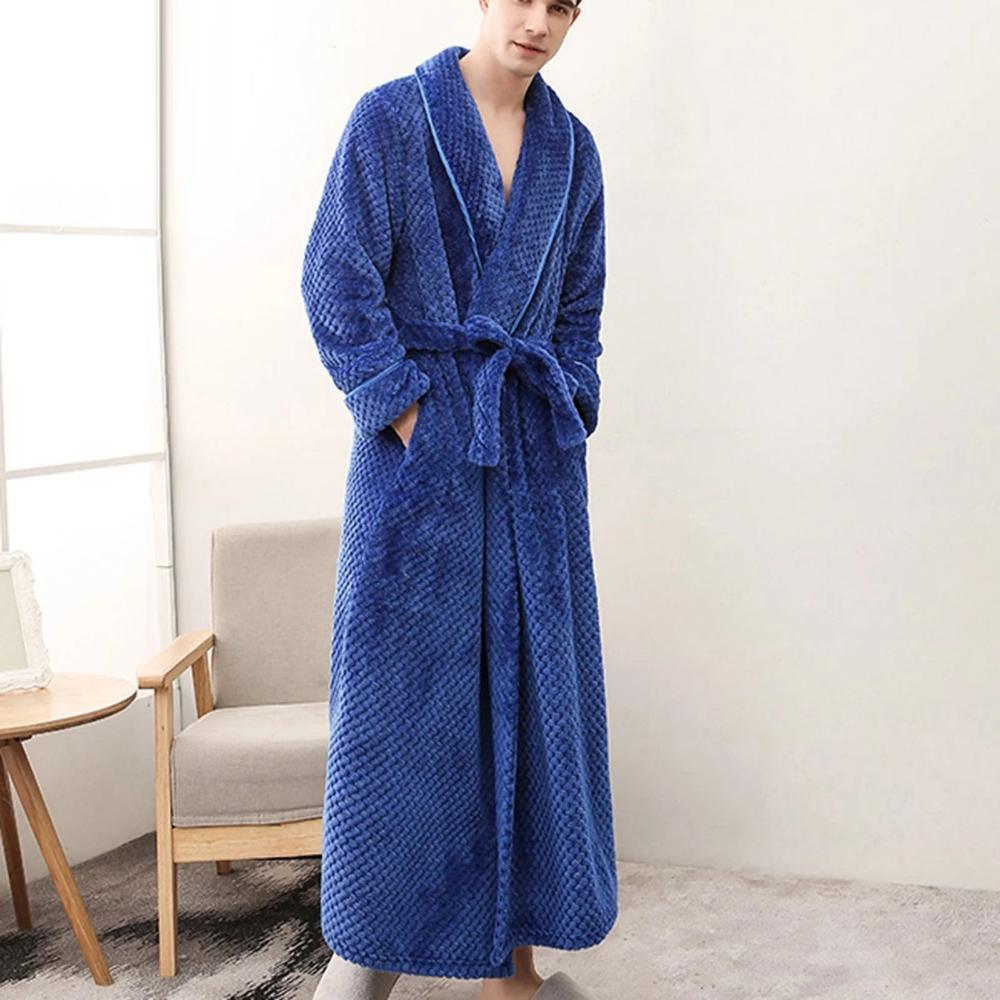 Unisex Fleece Winter Bathrobe With Pockets