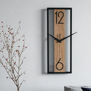 Silent Minimalist Open Frame Wood and Metal Wall Clock