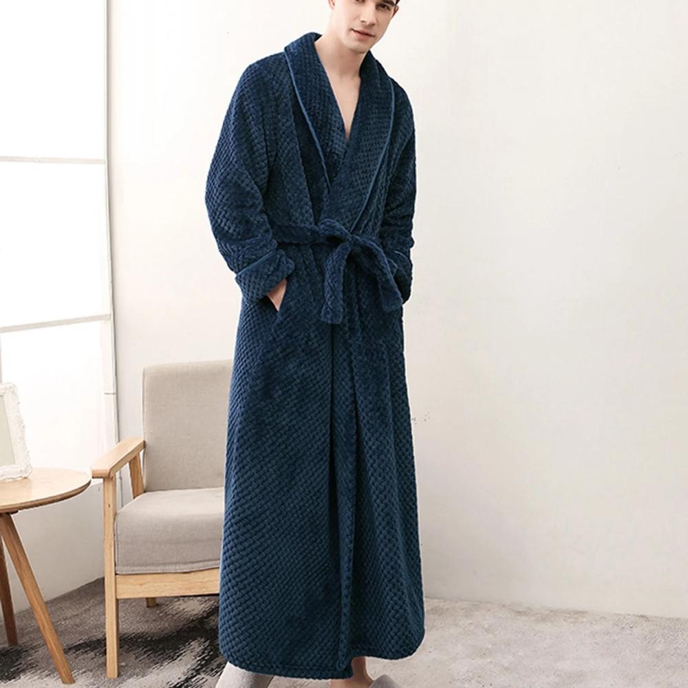 Unisex Fleece Winter Bathrobe With Pockets
