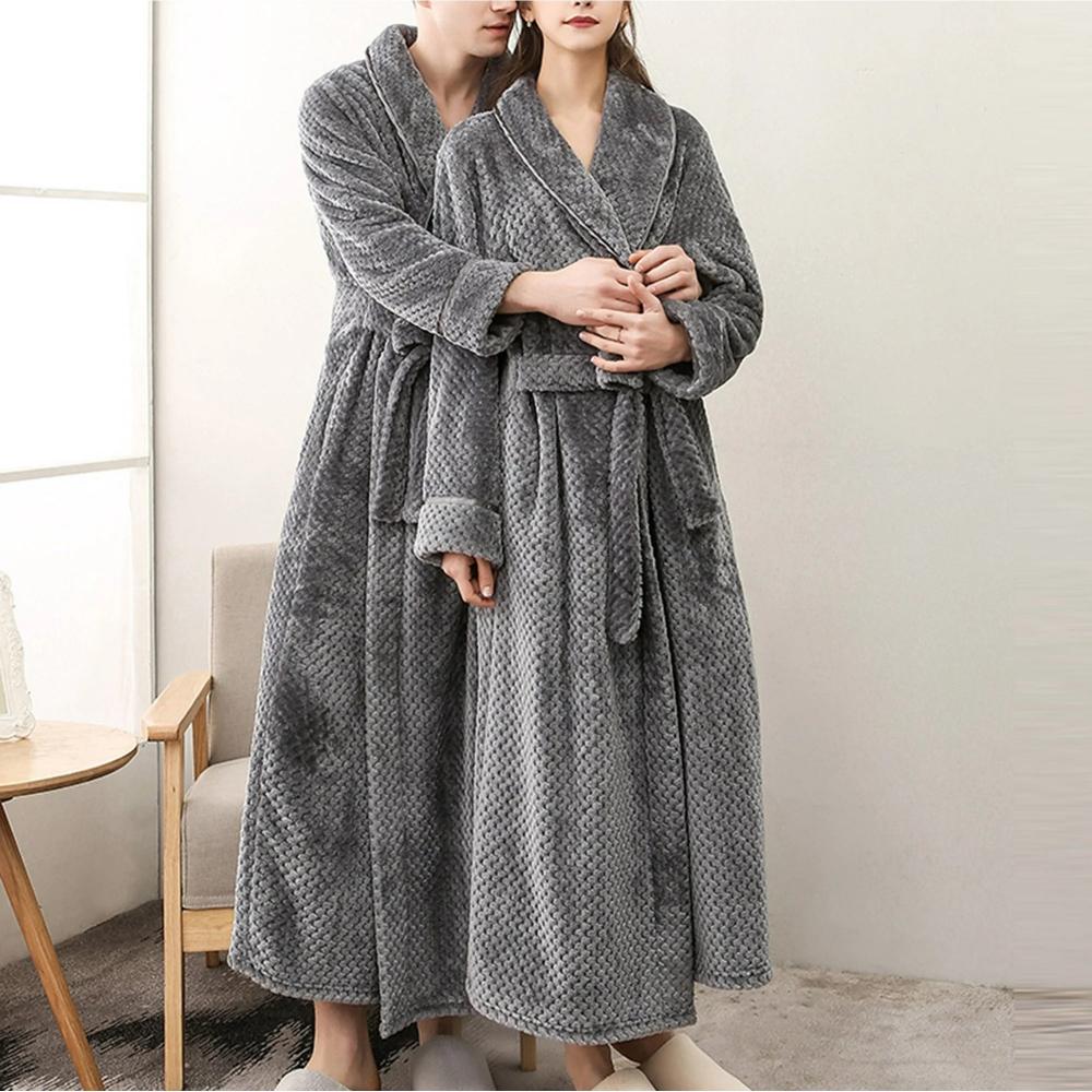 Unisex Fleece Winter Bathrobe With Pockets
