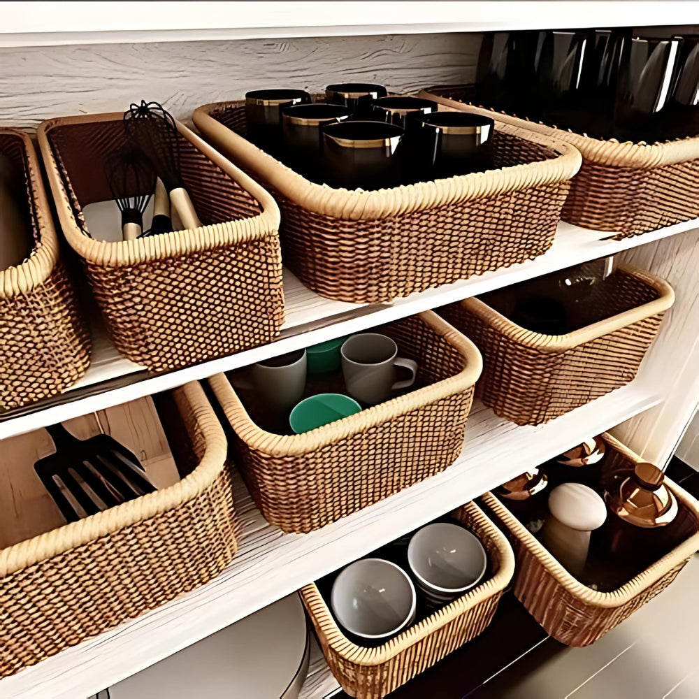 Hand Woven Rectangular Rattan Storage Basket