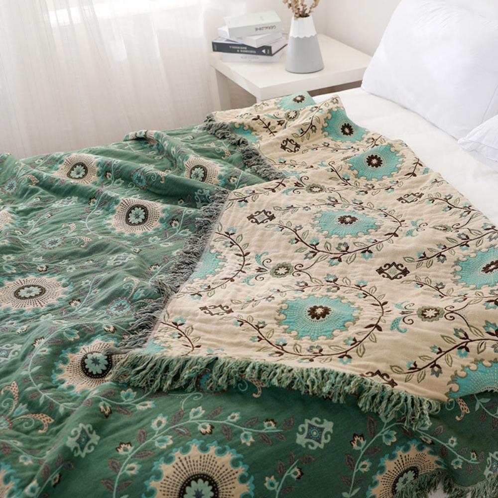 Reversible Retro Mandala Cotton Blanket