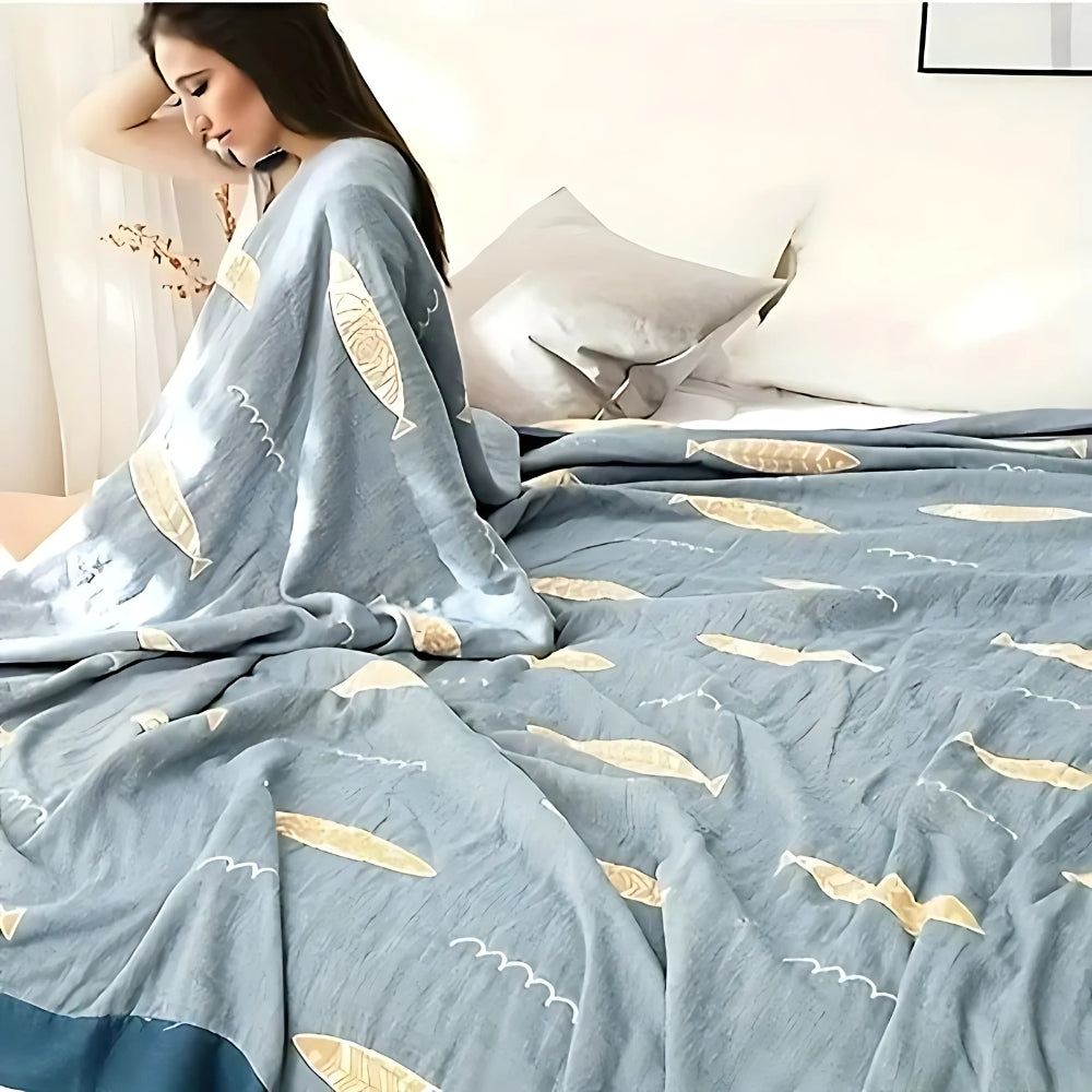 Golden Fish Reversible Cotton Gauze Blanket