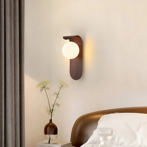 Rowan Minimalist Frosted Glass Globe Wood Wall Sconce