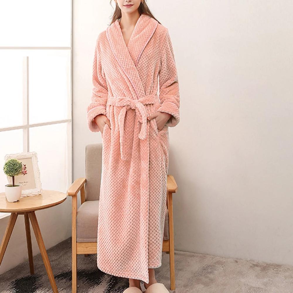 Unisex Fleece Winter Bathrobe With Pockets