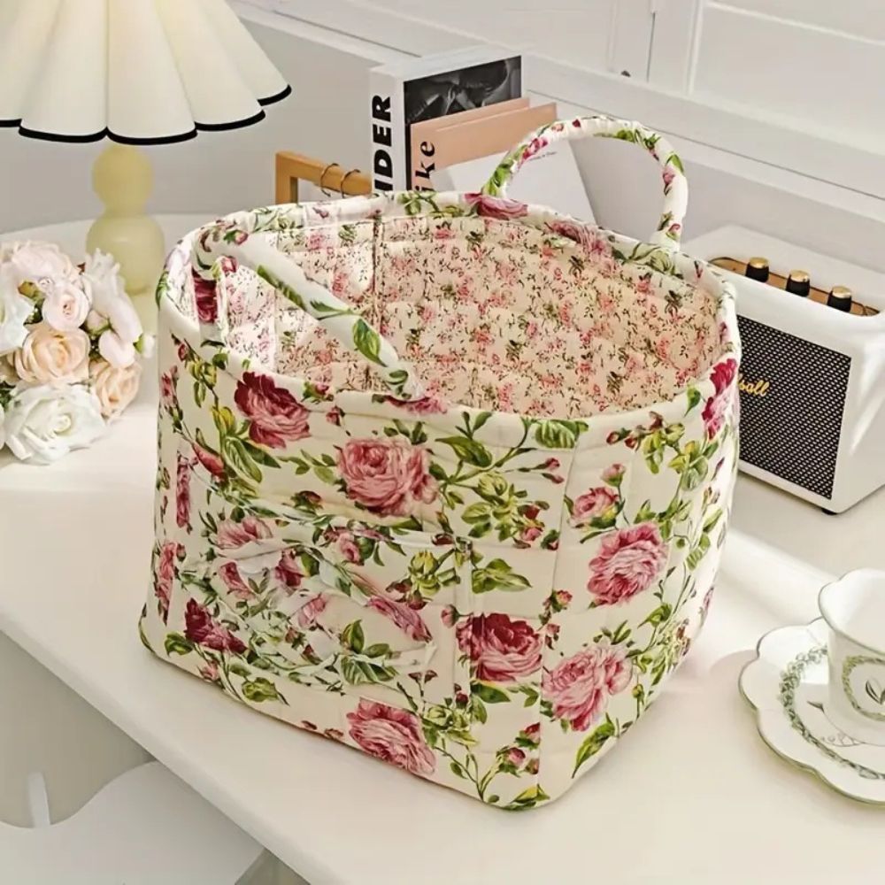 Delicate Floral Print Canvas Storage Basket