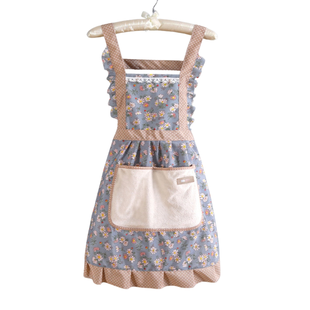 Vintage Floral Cotton Waterproof Kitchen Apron with Pockets