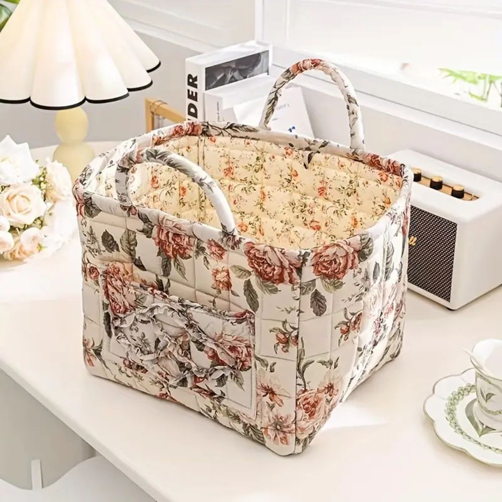 Delicate Floral Print Canvas Storage Basket