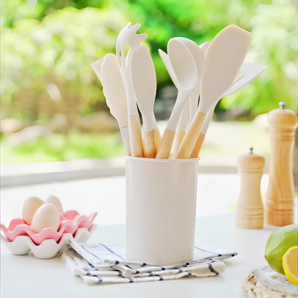 12 Piece Silicone Cooking Utensils Set With Bamboo Handles