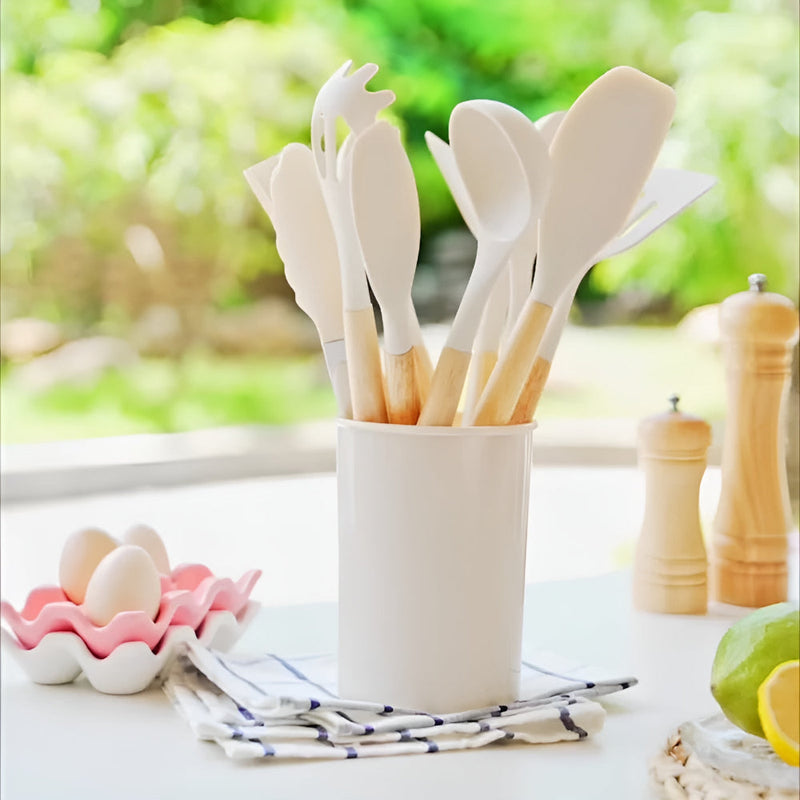 12 Piece Silicone Cooking Utensils Set With Bamboo Handles