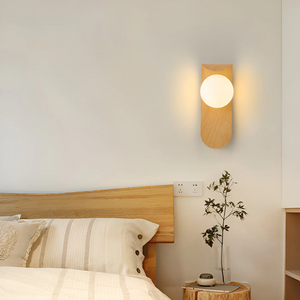 Rowan Minimalist Frosted Glass Globe Wood Wall Sconce