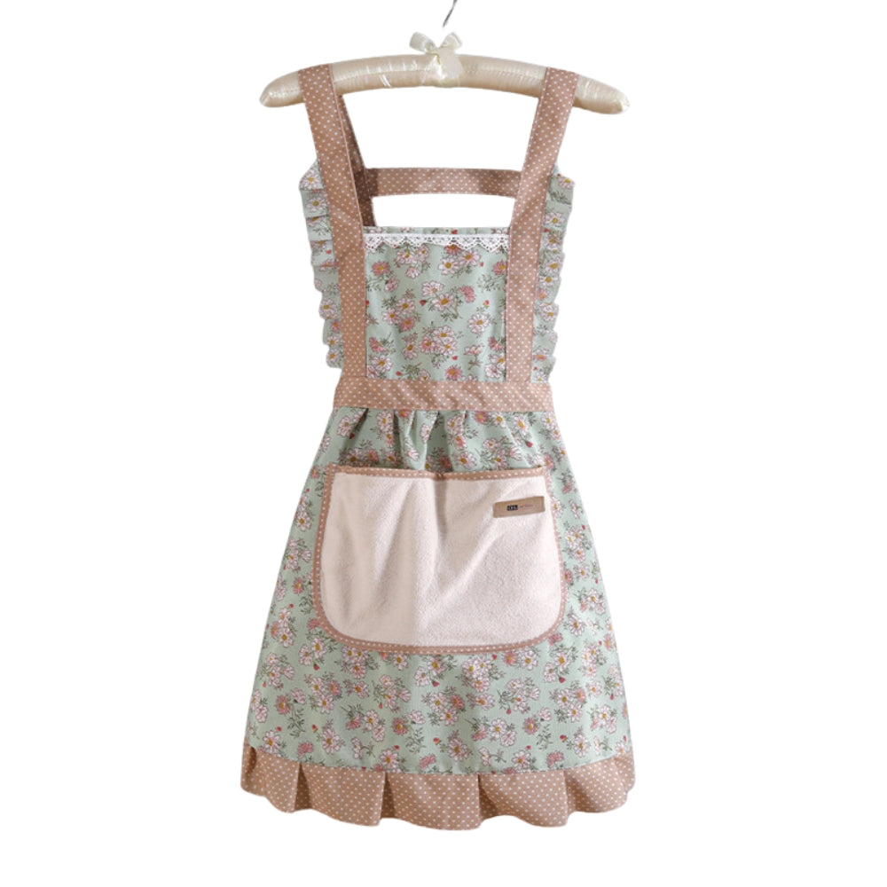 Vintage Floral Cotton Waterproof Kitchen Apron with Pockets