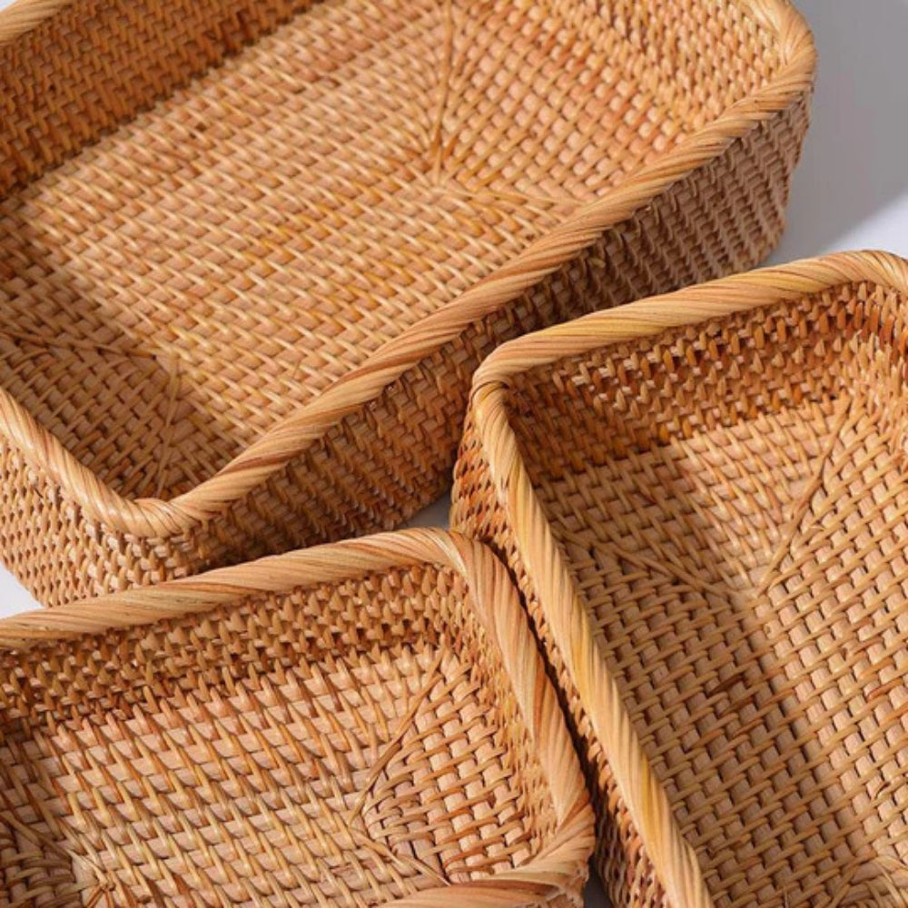 Hand Woven Rectangular Rattan Storage Basket