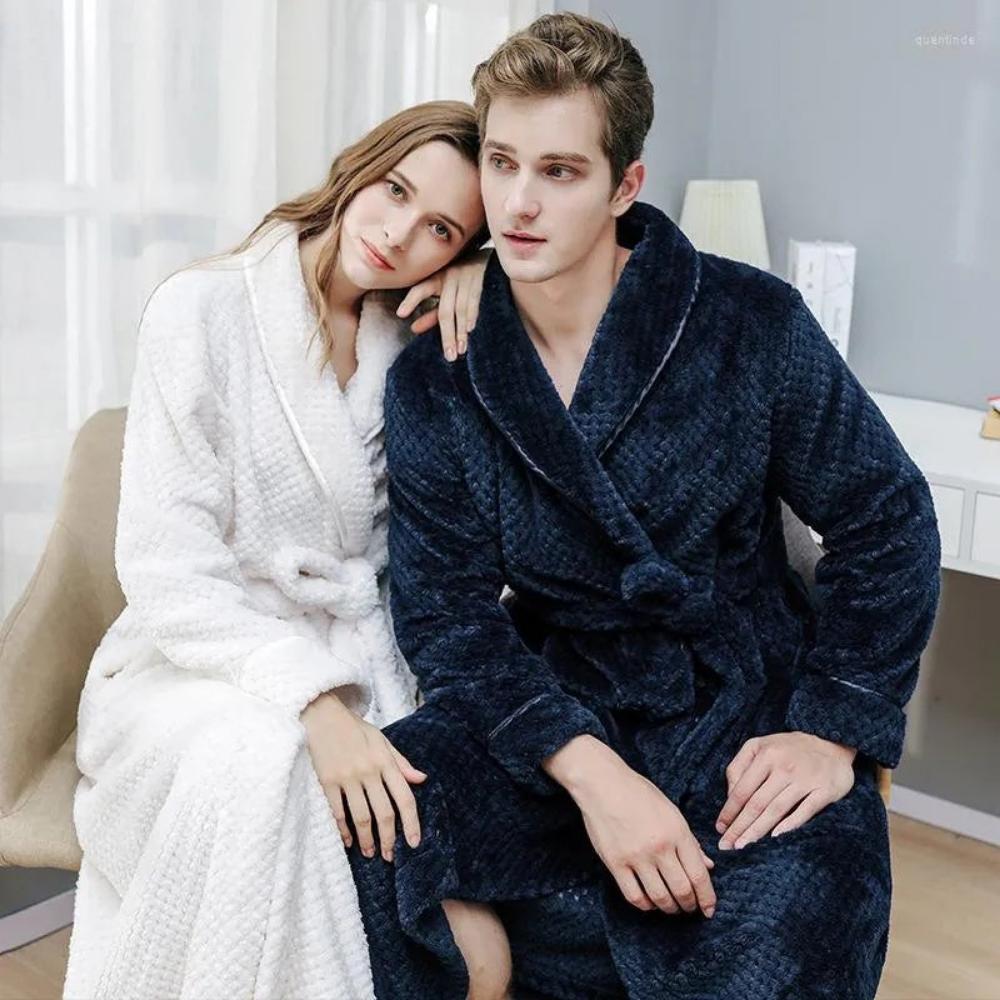 Unisex Fleece Winter Bathrobe With Pockets