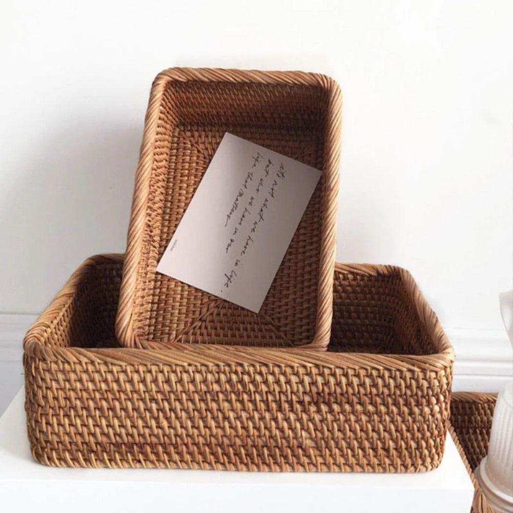 Hand Woven Rectangular Rattan Storage Basket