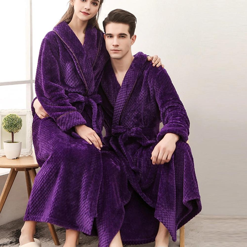 Unisex Fleece Winter Bathrobe With Pockets