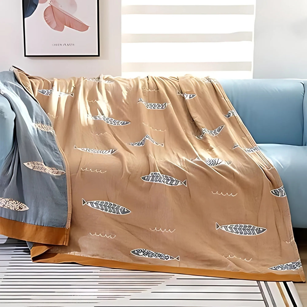 Golden Fish Reversible Cotton Gauze Blanket