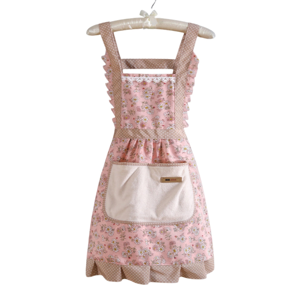 Vintage Floral Cotton Waterproof Kitchen Apron with Pockets