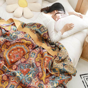 Sunrise Boho Reversible Cooling Cotton Blanket