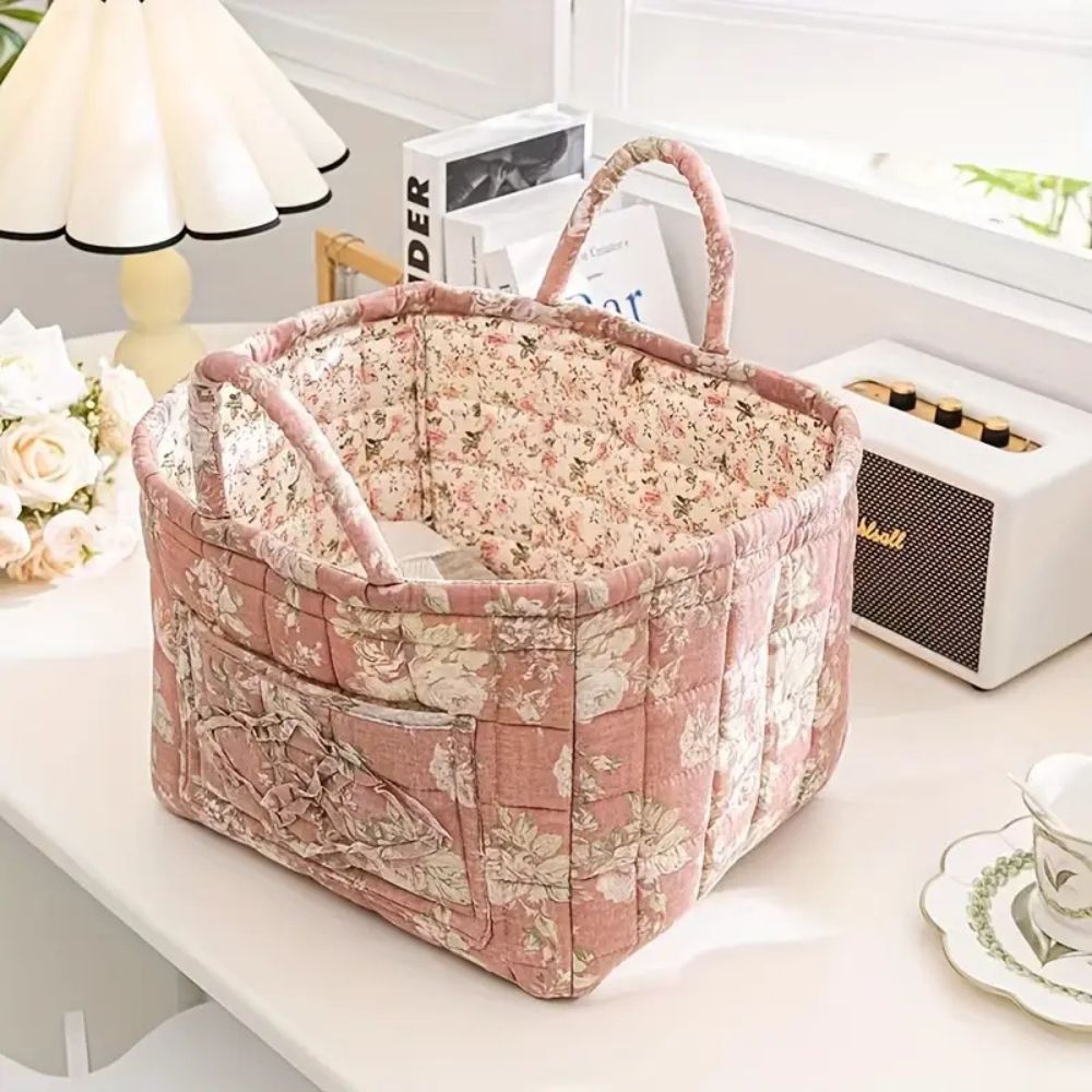 Delicate Floral Print Canvas Storage Basket