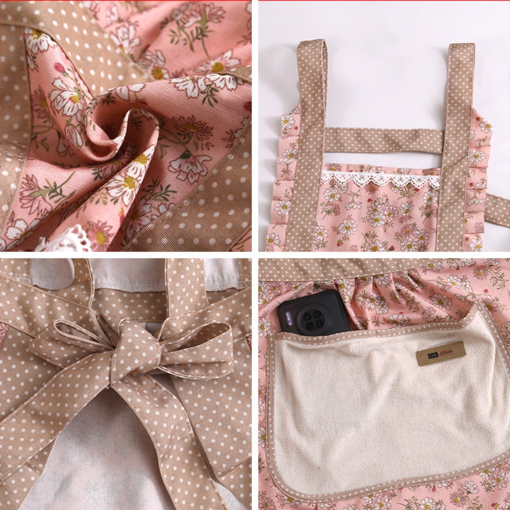 Vintage Floral Cotton Waterproof Kitchen Apron with Pockets