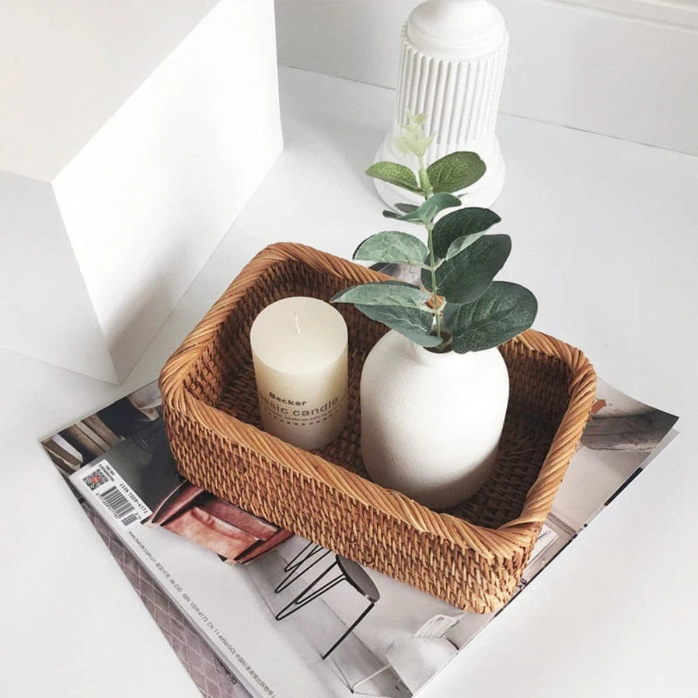 Hand Woven Rectangular Rattan Storage Basket