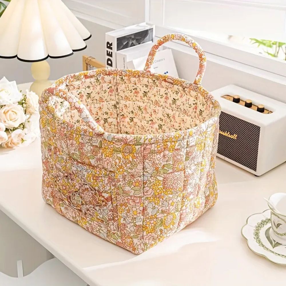Delicate Floral Print Canvas Storage Basket
