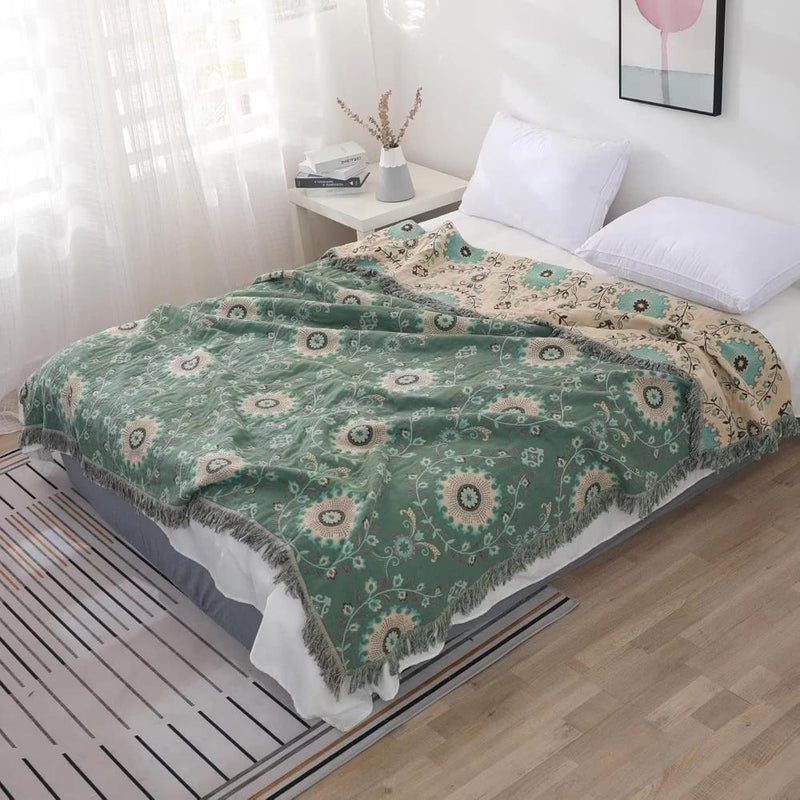Reversible Retro Mandala Cotton Blanket