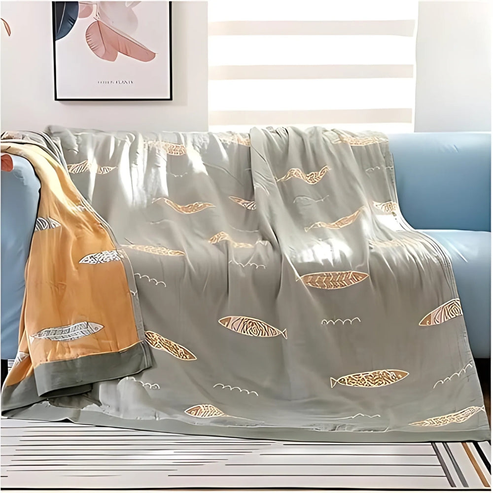 Golden Fish Reversible Cotton Gauze Blanket