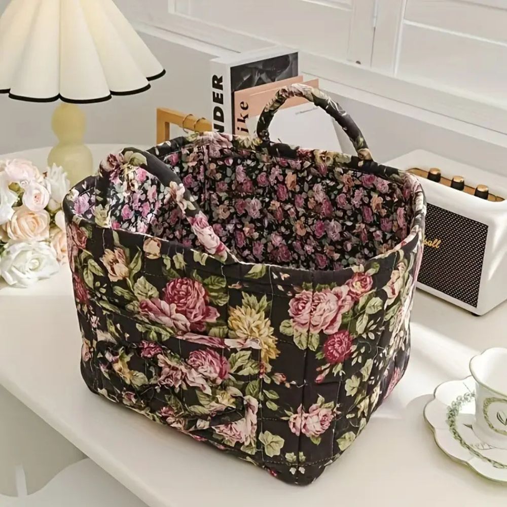 Delicate Floral Print Canvas Storage Basket