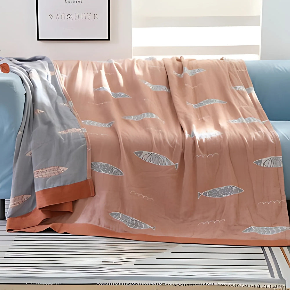 Golden Fish Reversible Cotton Gauze Blanket