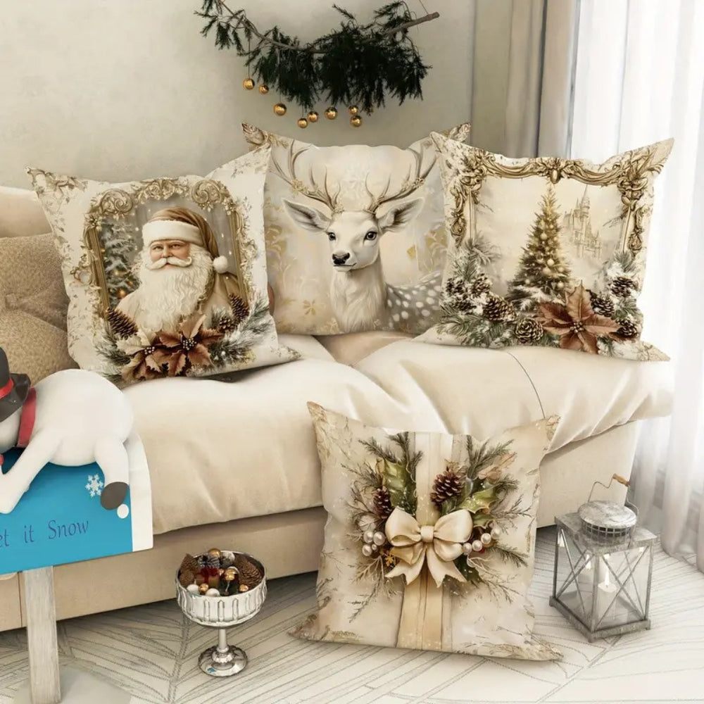 Golden Velvet Christmas Throw Cushion Covers